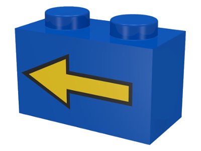 LEGO onderdeel Brick 1 x 2 with Yellow Left Arrow with Black Border Pattern (3004p01)