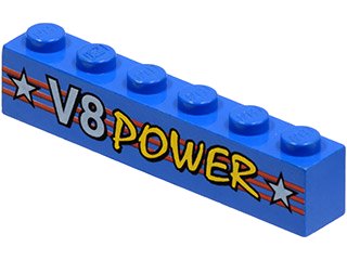 LEGO onderdeel Brick 1 x 6 with Red Stripes and V8 Power logo Pattern (3009pb003)