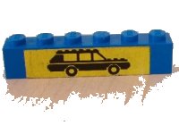 LEGO onderdeel Brick 1 x 6 with Black Car on Yellow Background Pattern (Sticker) - Set 6363 3009pb063
