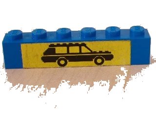 LEGO onderdeel Brick 1 x 6 with Black Car on Yellow Background Pattern (Sticker) - Set 6363 (3009pb063)