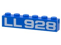 LEGO onderdeel Brick 1 x 6 with White 'LL 928' Pattern 3009pb244