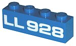 LEGO part Brick 1 x 4 with White 'LL 928' Pattern 3010p928