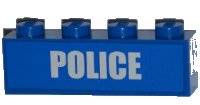 LEGO part Brick 1 x 4 with White 'POLICE' Bold Narrow Font on Blue Background Pattern (Sticker) - Set 4441 3010pb157