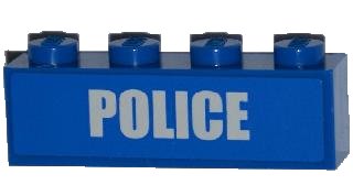 LEGO part Brick 1 x 4 with White 'POLICE' Bold Narrow Font on Blue Background Pattern (Sticker) - Set 4441 (3010pb157)