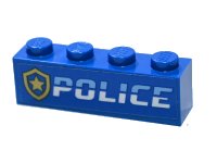 LEGO part Brick 1 x 4 with Bright Light Blue and White 'POLICE' and Gold Star Badge Pattern (Sticker) - Set 60246 3010pb369