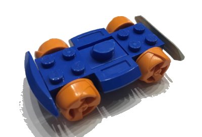 LEGO part Vehicle, Base 4 x 6 Racer Base with Orange Wheels and Light Gray Bumper (30558c06)