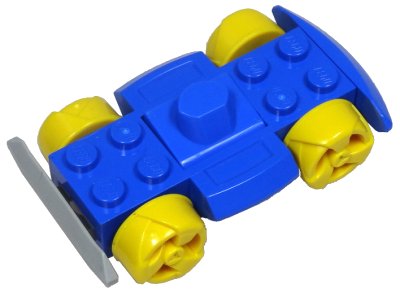 LEGO onderdeel Vehicle, Base 4 x 6 Racer Base with Yellow Wheels and Light Gray Bumper (30558c09)