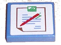 LEGO onderdeel Tile 2 x 2 with Hospital Chart with Brown Outline, Blue Text, and Red and Green Pen Pattern (Sticker) - Sets 5874 / 5875 / 5876 (3068pb0118)