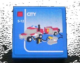LEGO part Tile 2 x 2 with Lego Fire Car and 'CITY' and '5-12' Set Box Pattern (Sticker) - Set 3221 (3068pb0319)