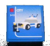 LEGO onderdeel Tile 2 x 2 with Lego Police Car and 'CITY' and '5-12' Set Box Pattern (Sticker) - Set 3221 3068pb0320