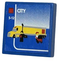 LEGO onderdeel Tile 2 x 2 with LEGO City Set Box Art, Yellow Semi Truck, Minifigures Pattern (Sticker) - Set 3221 3068pb0321