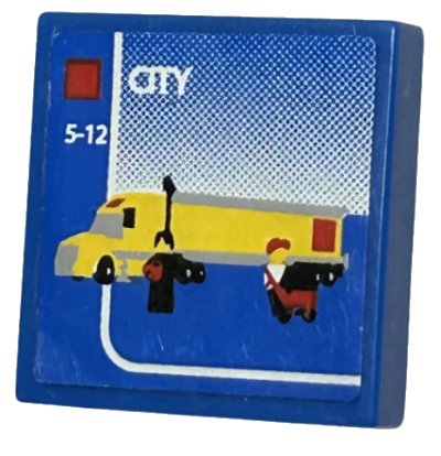 LEGO onderdeel Tile 2 x 2 with LEGO City Set Box Art, Yellow Semi Truck, Minifigures Pattern (Sticker) - Set 3221 (3068pb0321)