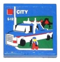 LEGO part Tile 2 x 2 with Lego Tow Truck, 'CITY' and '5-12' Pattern (Sticker) - Set 60050 3068pb0858