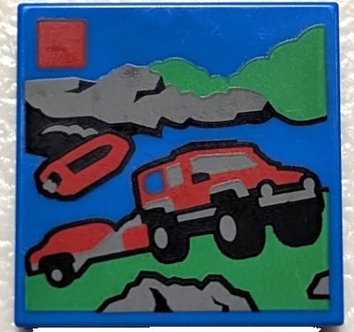 LEGO part Tile 2 x 2 with LEGO City Set 60412 4x4 Fire Truck with Rescue Boat Box Art Pattern (3068pb2476)