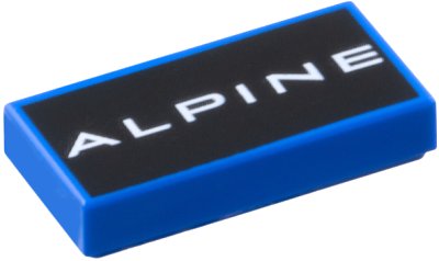 LEGO part Tile 1 x 2 with White 'ALPINE' on Black Background Pattern (3069pb1364)