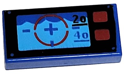 LEGO part Tile 1 x 2 with Underwater Periscope View with Crosshairs, '20', '40', and Red Buttons Pattern (3069px11)
