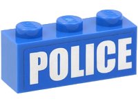 LEGO part Brick 1 x 3 with White 'POLICE' Bold Narrow Large Font on Blue Background Pattern (Sticker) - Set 4440 3622pb040