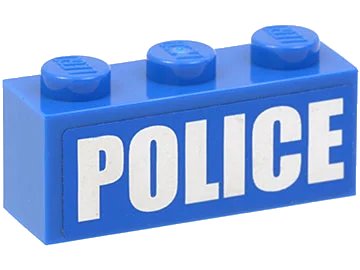 LEGO onderdeel Brick 1 x 3 with White 'POLICE' Bold Narrow Large Font on Blue Background Pattern (Sticker) - Set 4440 (3622pb040)