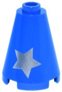 LEGO part Cone 2 x 2 x 2 - Open Stud with Silver Star Pattern 3942cpb06