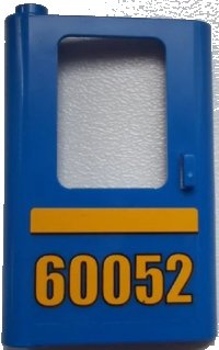 LEGO onderdeel Door 1 x 4 x 5 Train Left, Thin Support at Bottom with Bright Light Orange Stripe and '60052' Pattern (Sticker) - Set 60052 4181pb042