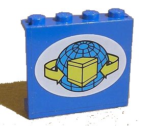 LEGO onderdeel Panel 1 x 4 x 3 with Box and Arrows and Globe in White Oval Pattern (Sticker) - Set 4549 (4215pb061)