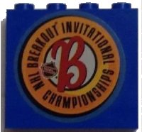LEGO part Panel 1 x 4 x 3 - Hollow Studs with NHL Breakout Logo on Blue Background Pattern (Sticker) - Set 3579 4215bpb56