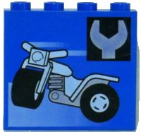 LEGO part Panel 1 x 4 x 3 - Hollow Studs with Motorcycle and Wrench Pattern 4215bpx26