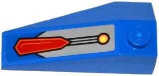 LEGO onderdeel Wedge 4 x 2 Triple Right with Yellow Light and Red Hexagon on Silver and Blue Background Pattern (Sticker) - Set 70319 (43711pb10)