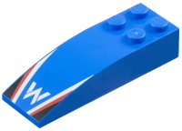 LEGO onderdeel Slope, Curved 6 x 2 with Williams Formula 1 Logo Stylized Capital Letter W, White and Red Stripes, Black Triangles Pattern 44126pb060