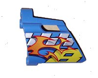 LEGO onderdeel Technic, Panel Fairing #23 Large Short, Small Hole, Side B with Yellow Number 8, Flames, and Checkered Pattern (Sticker) - Set 8646 44353pb03