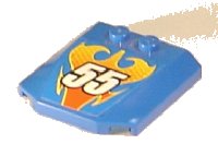 LEGO onderdeel Wedge 4 x 4 x 2/3 Triple Curved with Flames and White '55' Pattern (Sticker) - Set 8668 45677pb020