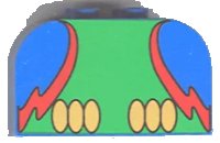 LEGO part Slope, Curved 4 x 2 x 2 Double with 4 Studs with Parrot Body Pattern 4744pb04