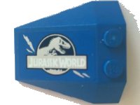 LEGO part Wedge 4 x 4 Triple with Stud Notches with Jurassic World Logo and Claw Scratch Marks on Blue Background Pattern Model Right Side (Sticker) - Set 75915 48933pb021R
