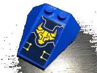 LEGO part Wedge 4 x 4 Triple with Stud Notches with Yellow Nexo Knights Bull Head and Circuitry Pattern (Sticker) - Set 70322 48933pb026