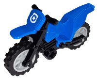 LEGO part Motorcycle Dirt Bike with Black Chassis (Long Fairing Mounts) and Light Bluish Gray Wheels with White Police Star Badge on Blue Background Pattern (Sticker) - Sets 60170 / 60172 50860c11pb09