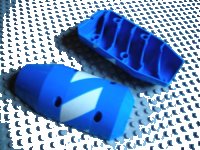 LEGO part Vehicle, Tipper Drum 3 x 6 x 10 Half with 4 Pin Holes with Blue and White Stripes Pattern (Sticker) - Set 7990 57792pb01