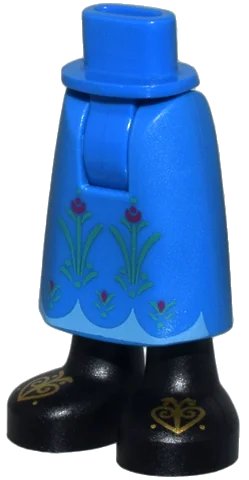 LEGO onderdeel Mini Doll Hips and Skirt Long, Hem and 5 Flowers, Black Boots with Gold Hearts Pattern - Thick Hinge (59595c00pb08)
