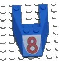 LEGO part Wedge 6 x 4 Cutout without Stud Notches with Red Number 8 Pattern 6153apb03