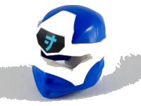 LEGO part Minifigure, Headgear Ninjago Wrap Type 6 with Molded White Mask and Printed Medium Azure Ninjago Logogram Letter J on Black Background Pattern 65072pb01