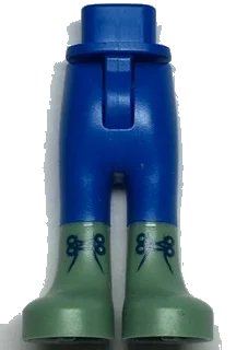 LEGO onderdeel Mini Doll Hips and Trousers with Back Pockets with Molded Sand Green Loewer Legs / Boots and Printed Dark Blue Laces Pattern - Thin Hinge (67072c00pb006)