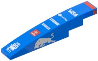 LEGO part Slope, Curved 6 x 1 with Red Stripe, White 'VISA', 'CashApp', 'RAVENOL', 'PIRELLI', 'ORLEN' and 'RB' Logos, Silver Bull on Both Sides Pattern 6801pb06