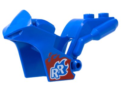 LEGO part Motorcycle Fairing, Stuntz Sport Bike Tapered Front with White 'RR' on Red and Blue Flames Pattern (75533pb04)