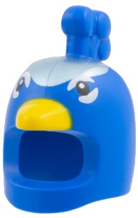 LEGO part Minifigure, Headgear Head Cover, Costume Peacock with Metallic Blue Forehead, Yellow Beak, Black Eyes with White Markings Pattern 7773pb01