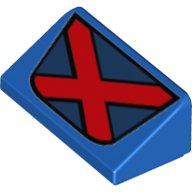 LEGO part Slope 30 1 x 2 x 2/3 with Red and Dark Blue X-Men Logo Pattern 85984pb155