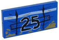 LEGO part Tile 2 x 4 with Black '25' and White Line and Mud Splotches Pattern 87079pb0413