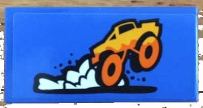 LEGO onderdeel Tile 2 x 4 with Orange Monster Truck and White Dust Pattern (Sticker) - Set 60180 (87079pb0767)