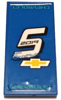LEGO part Tile 2 x 4 with White Number 5, Black '2019', 'CHEVROLET' and Logo Pattern (Sticker) - Set 75891 87079pb1258