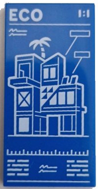 LEGO part Tile 2 x 4 with White 'ECO 1:1' and City Apartment Building (Set 60365) Pattern 87079pb1284