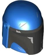 LEGO part Minifigure, Headgear Helmet with Holes, SW Mandalorian with Dark Silver Front and Cheek Indents, Black Visor and Silver Battle Damage Pattern 87610pb24