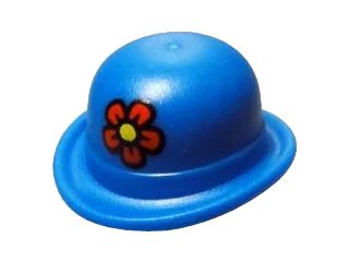 LEGO onderdeel Minifigure, Headgear Hat, Bowler with Red Flower with Yellow Center Pattern (95674pb01)